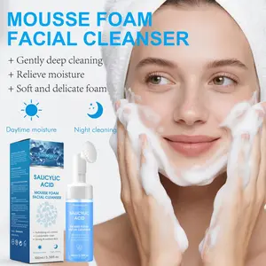 Salicylic Acid Mousse Foam Facial Cleanser 100ml Mild Hydrating Oil Control Pore Free Acne Free Daily Skin Care Moisturizer Gentle Brush