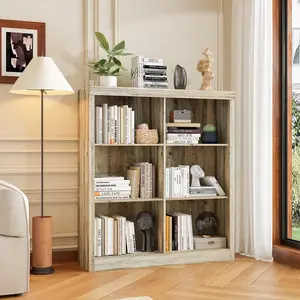 Garvee 6 Cube Storage Organizer - 53 Inch Tall Sturdy Wooden Bookshelf with Anti-Tip Design, Ideal for Living Room, Bedroom, or Home Office, White Cube Shelf in Ivory White Finish