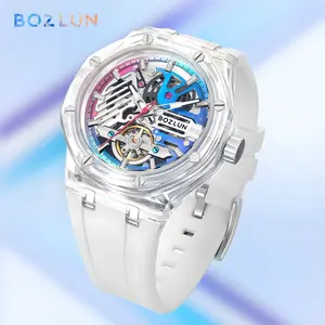 BOZLUN Hollow Automatic Mechanical Watch - Casual Watch, Modern Fashion Colorful Transparent Waterproof Luminous Wristwatch, Ideal Birthday/Graduation Gift for Couples