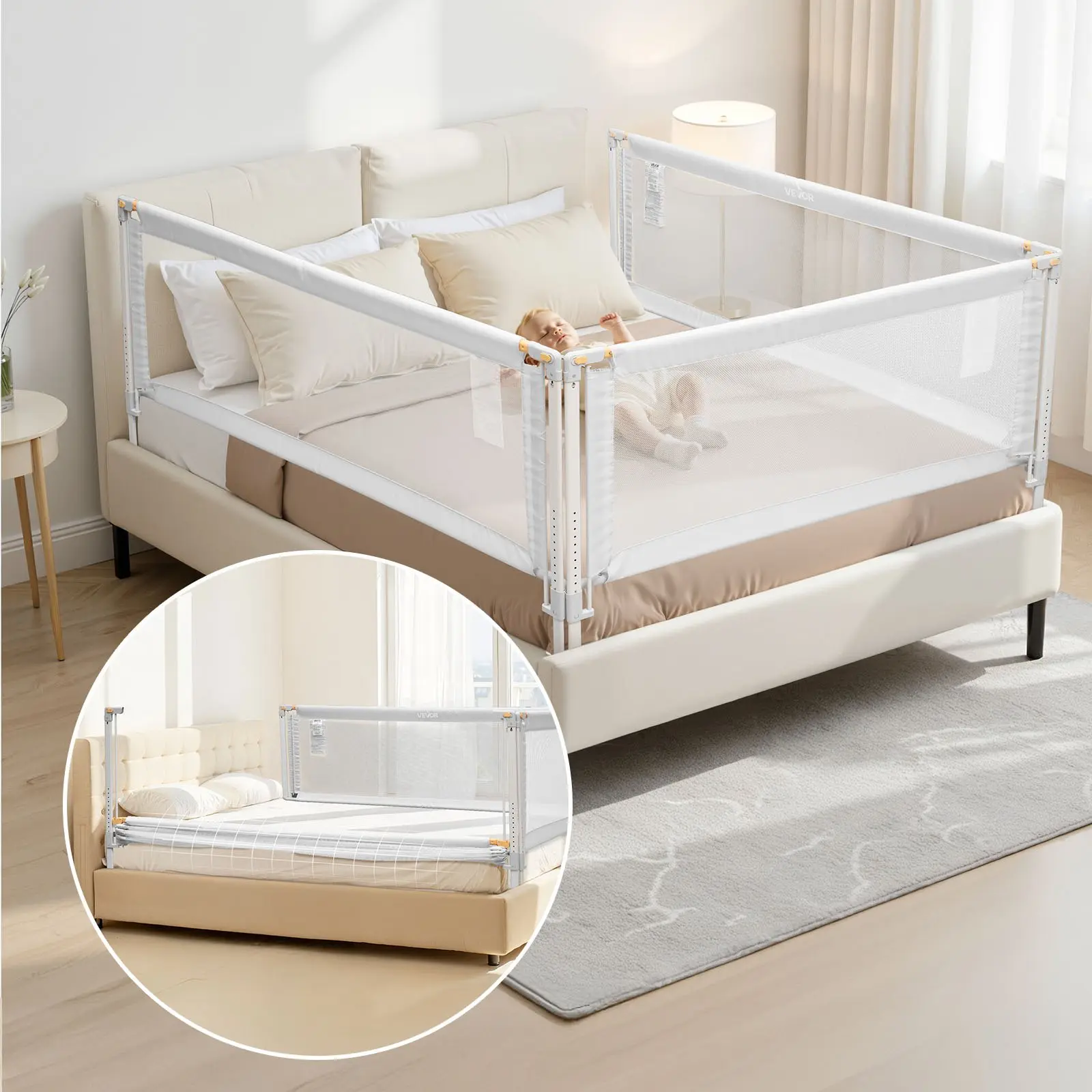 【DealsForYouDays】VEVOR 3 Piece Toddler Bed Rail, Kids Beds Guard Rail with Reinforced Iron Pipe and Oxford Cloth, Adjustable Height Bed Side Railing, Portable Guard Bumper Barrier for King Size, 3 Sides, Grey Bed Restraint System Safety Guardrail