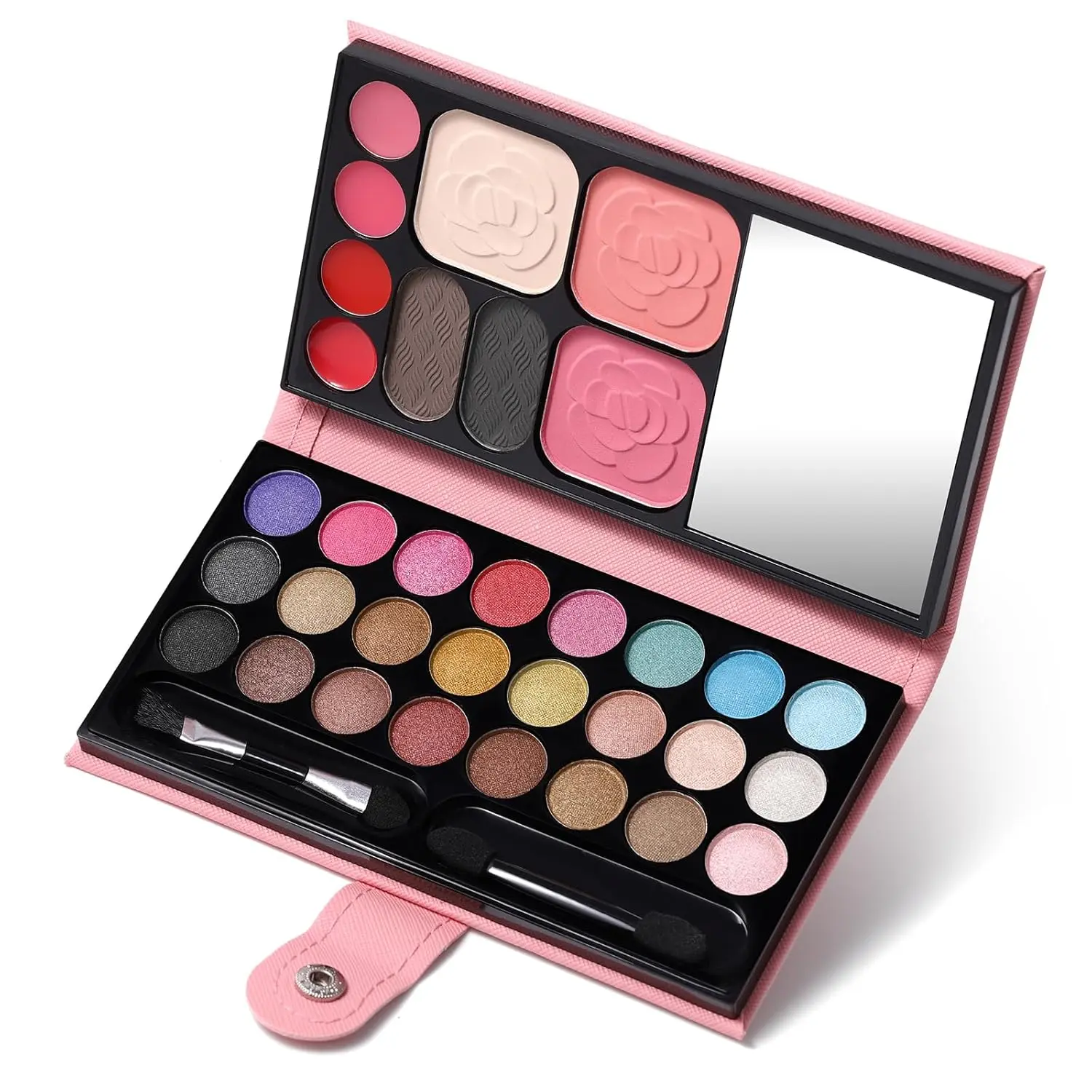 All in One Makeup Kit for Women Full Kit - 24 Eyeshadow, 4 Lipsticks, 2 Blushers, 1 Powder, 2 Eyebrow Powder, 1 Mirror, 2 Double Ended Brush, Makeup Gift Set for Teen Girls Women Beginner and Pros, Compact, Smooth, Blend