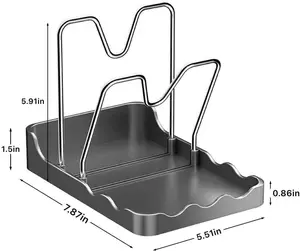 2 Layers Lid And Spoon Rest Pot Lid Organizer With Drip Tray, Multifunctional Utensils Pan Pot Cover Lid Rack Shelf for Pot Lids, Spatulas, Spoons (Black)