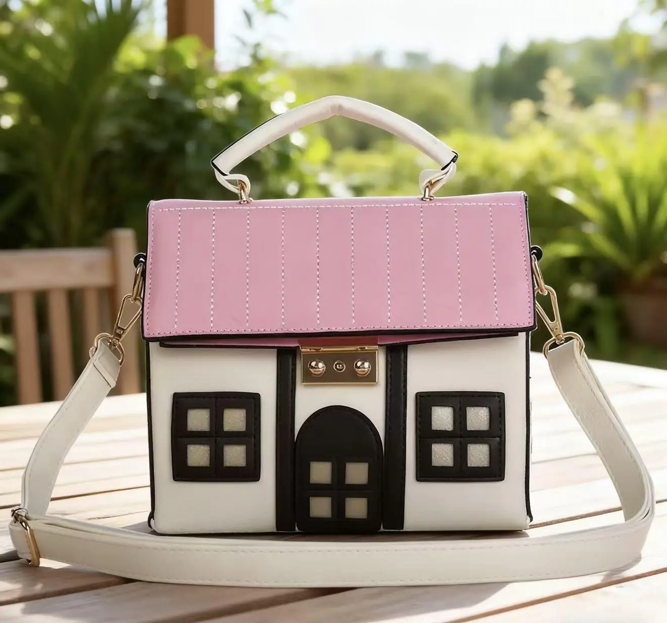 > Cute House Shaped Crossbody Bag for Women, Novelty Home Purse with Top Handle & Removable Strap, Kawaii Shoulder Bag, Unique Gift