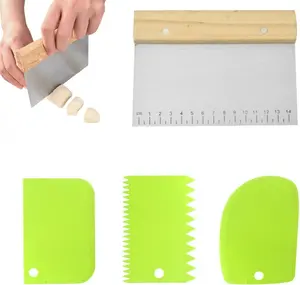 4 PCS Durable Bench Scraper Set with Scale Dough Scraper Pastry Cutter Green Food Chopper Baking Supplies Kitchen Gadgets