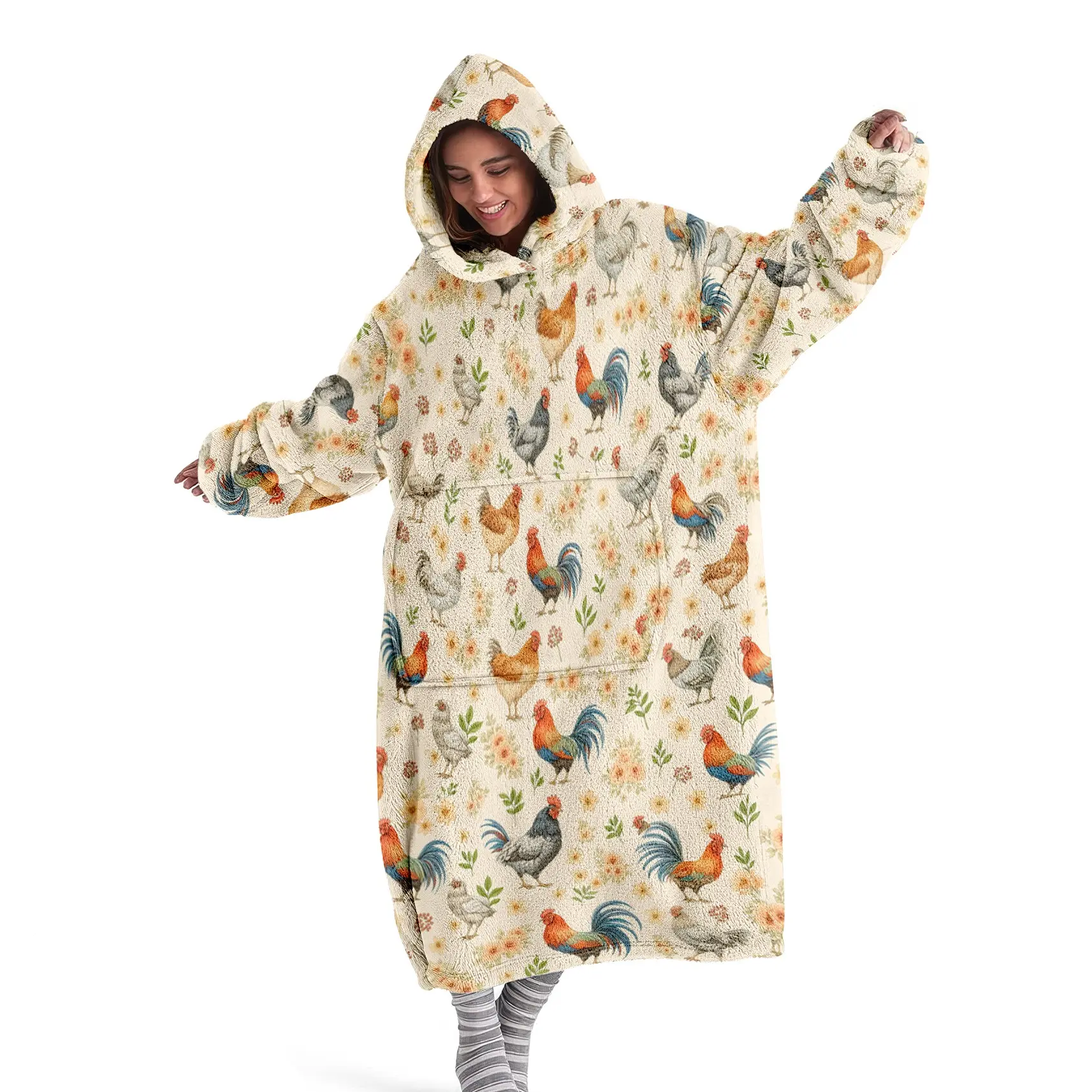 Cozy hooded blanket, Hoodie blanket, wearable blanket, rooster printed hooded wearable blanket, digital printed flannel blanket, soft and warm blanket suitable for sofa cover, air conditioning, nap, office bed, camping trip
