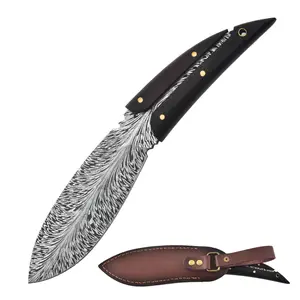 Feather Knife 3.7 Inch Stainless Steel Fixed Blade Camping Hunting Survival Tactical Tool with Wooden Non-Slip Handle Sharp Anti-Corrosion Leather Sheath for Outdoor Enthusiasts Collectors Portable Durable Wilderness Gear