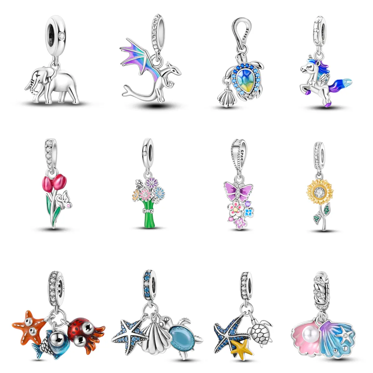 MULA Women's Nature Inspired Charms & Pendants, 925 Silver-Plated Animal & Plant Designs with Zircon, Daily Wear Jewelry for Bracelets & Necklaces, Durable, Trendy Charm Necklaces, Elegant Necklaces