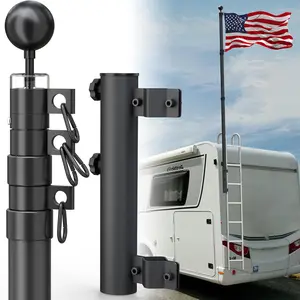 RV Flag Pole with Holder,RV Ladder Mount,Heavy Duty Flagpole Stand Holder,Two Flag RV Ladder Flag Pole Kit