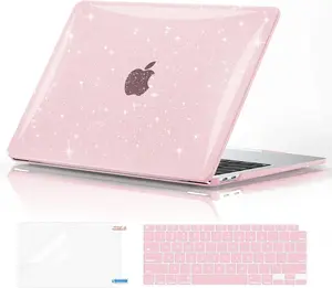 Glitter Hard Case Compatible with MacBook Air 13 inch M1 Chip 2021-2018 with Retina Display, Air 13.3 inch Plastic Protective Case + Keyboard Cover + Screen Protector, Sparkly Cute