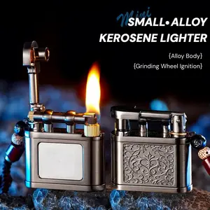 (Does not include fuel) Mini Metal Kerosene Lighter - Retro Grinding Wheel Ignition, Compact Alloy Body with Pure Copper Carving Craftsmanship, Portable Pocket Lighter for Outdoor Camping & Survival, Durable Kerosene-Powered