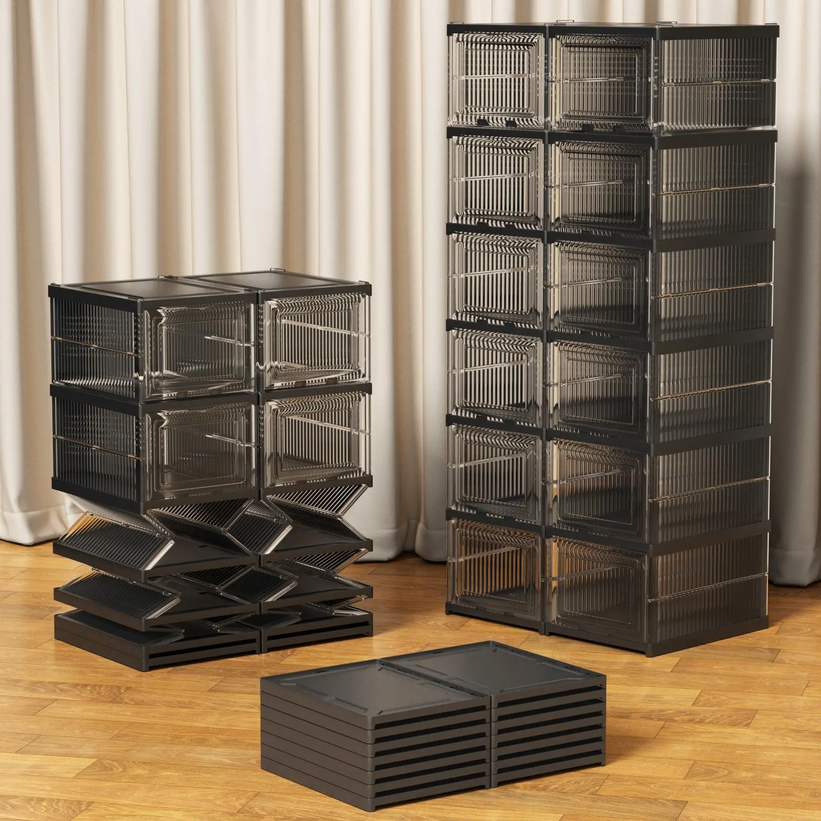 6-Tier Plastic Drop Front Shoe Box, Clear Door Stackable Shoe Organizer for Closet, Entryway and Bedroom