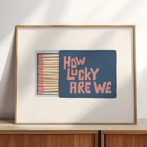 Horizontal Wall Art, Matchbox Poster, Matchbook Print, College Apartment Decor, How Lucky Are We Print, Girly Home Decor, Room Decor, Unframed