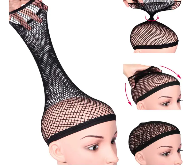 Versatile Fashion Fishnet Floral Glossy Pack with 1 Bag, 1 Black Border Adjustable Wig Cap for Synthetic Hair Extension Styling, 1 Wig Cap