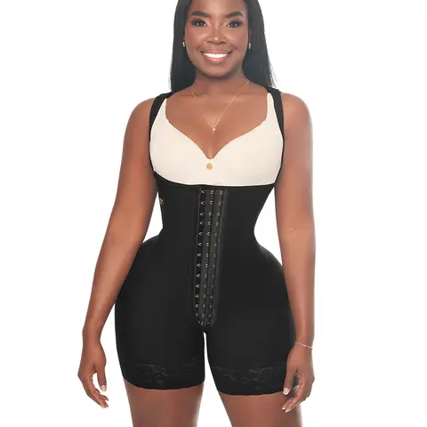 BBL Elegant Open Bust Mid Thigh Bodysuit, w/ Wide Straps, 3 Level Hook Compression, Multi Hip & Waist Size with Perineal Zipper (LUXBBL-013/LUXBBL-213)
