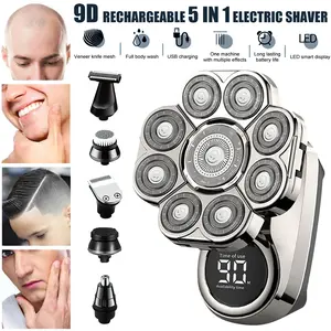 Home and Travel Essential - 9D 6 - in - 1 Head Shaver for Bald Men. Cordless, Rechargeable, Waterproof Wet/Dry Grooming Kit