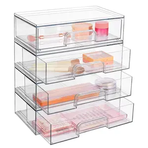 VTOPMART 2/4 Pack Wide Stackable Transparent Drawers for Makeup Accessories Jewelry and Beauty Supplies Organiser Springtok  Storage Compartment Box Multi-Purpose Organizers New Year Gift