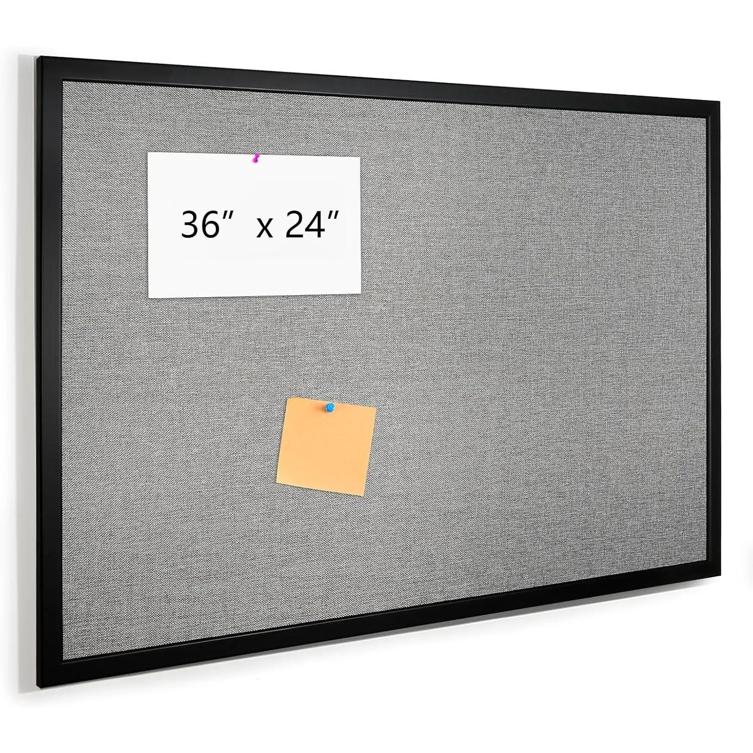 36 x 24 Inch Cork Bulletin Board, Wood Framed Grey Canvas Wall Notice Board, Wall Mounted Decorative Board for Office School Home