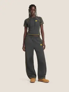 Aelfric Eden Cloud Slim Sweat Set Contrast Yellow Stitching Fitted Tee & Baggy Pants Casual Two-Piece Streetwear Aelfric Eden Cloud Slim Sweat Set Contrast Yellow Stitching Fitted Tee & Baggy Pants Casual Two-Piece Streetwear