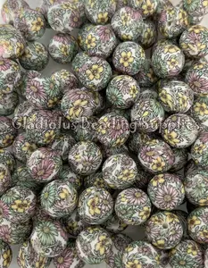 15mm Flower Silicone Print Beads, Round, DIY Pens, DIY keychain, Loose