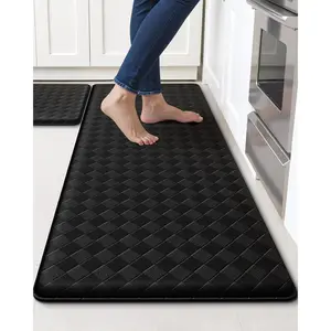 Kitchen Mats, 2 count Kitchen Rugs, Cushioned Anti  Kitchen Mats for Floor, Non-Slip Standing Sink Mat,  Kitchen Rug Set for Kitchen Floor Office,17.3"x30"+17.3"x47" Black