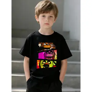 Fnaf Cartoon Print T-Shirt, Casual Fitted Short Sleeve Top, Daily Wear & Holiday Gift, Fashionable Theme Design, Cartoon Print Tee