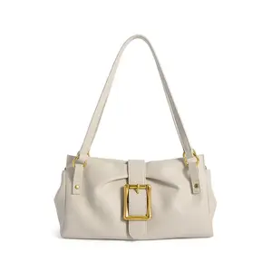 Women's genuine leather baguette bag, new niche underarm bag, high-end crossbody shoulder bag, cowhide handbag with trendy design, versatile commuter bag for women beaded tote oil Mummy Double-Sided lobster Retro Matte Hand-woven Messenger