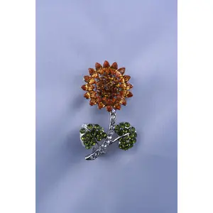 Rhinestone Crystal Sunflower Brooch Pin.