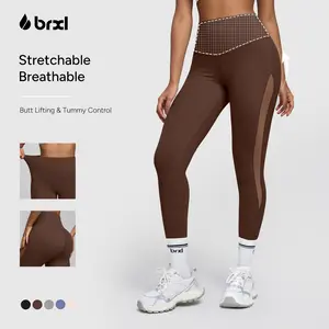 BRXL【Discount for live】 Compression Leggings with Breathable Mesh Panels for Women Tummy Control Leggings High Waist Workout Athletic Yoga Pants