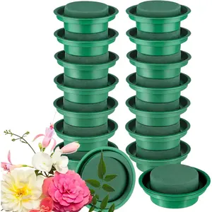 16 Packs Floral  Rounds in Bowls DIY Flower Arrangement Kit Green Round Wet Flower  Blocks for  and Artificial Flower Arrangements, Birthday Wedding Party Decors