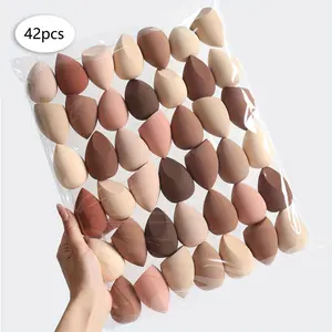 42 Multicolor Make-up Sponges for Flawless Base Makeup with BB Cream Liquid Foundation and Loose Powder Ideal for Concealer Blush and Eye Shadow Dry and Wet Use Tan Soft