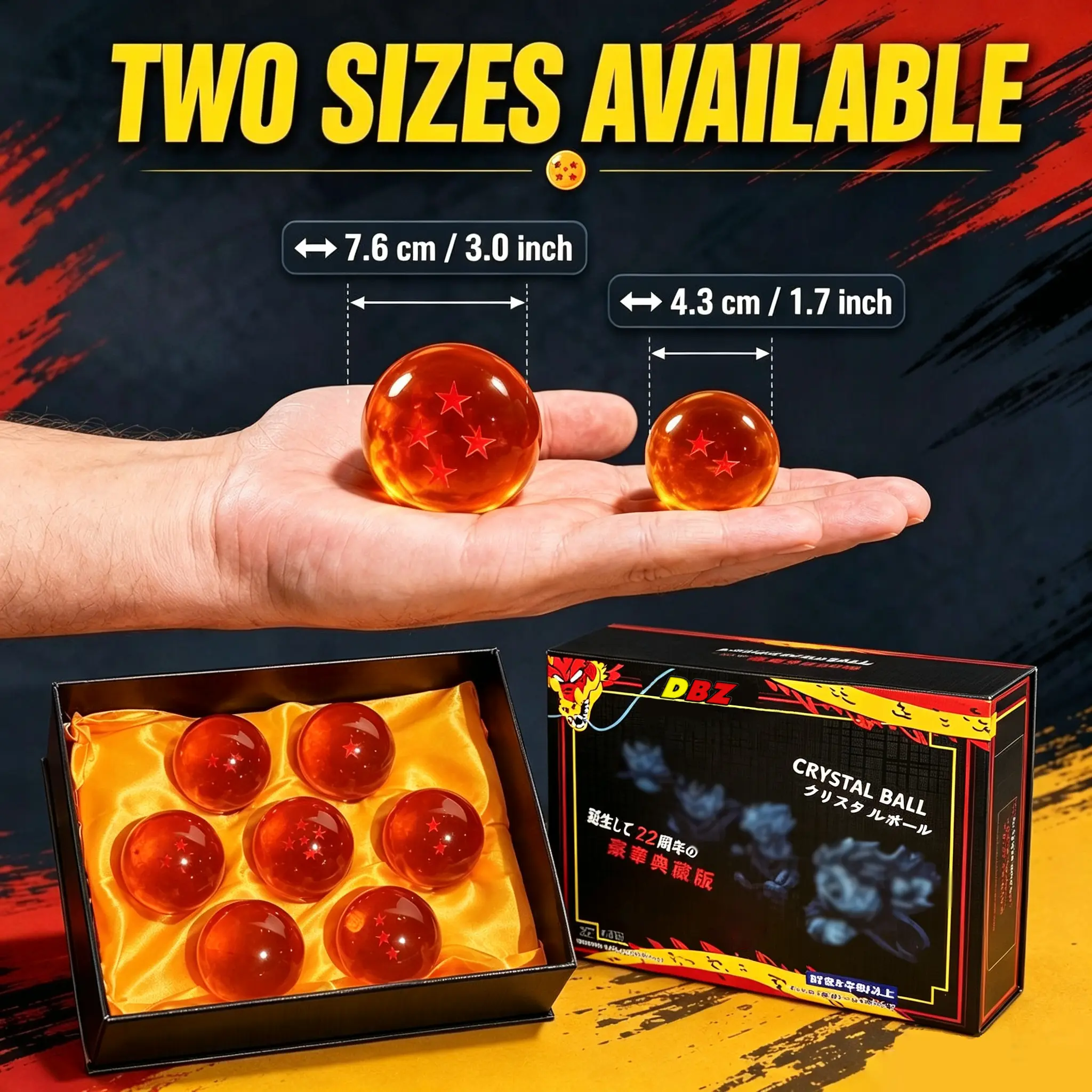 DBZ Anime Official Crystal Glass Star Balls, 7-Piece 43mm High-Gloss Round HD Acrylic Collectible Set, Premium Gift Box, 1-7 Star Authentic Edition. Great for Halloween & Birthday Gifts, Anime Fan Merch, Cosplay & Desktop Display