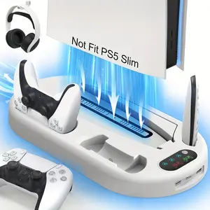 Vertical Stand Cooling Station, Dual Charging Console Cooler with Headphones Holder, USB Type-C Fast Charging Station for PS5 Disc & Digital Edition