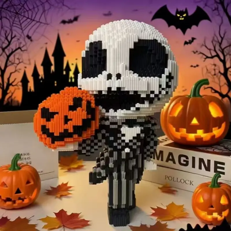 Pumpkin Skull Building Block 3D Model Diy Building Model Assembly Animal Character Models Halloween Indoor Decoration, Birthday Christmas New Year Party Gift, Creative Building Blocks Model