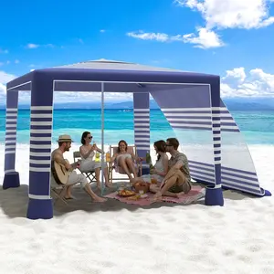 MoKo Beach Cabana, 8'*8' Large Beach Canopy with Side Wall, UPF 50+ Protection Easy Setup Portable Shade Tent Beach Tent Sun Shelter for summer outdoor umbrella