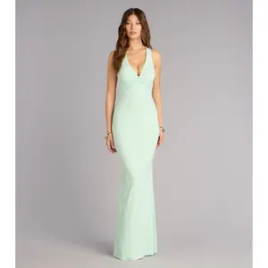 Lydia Halter Lace-Up Mermaid Formal Dress