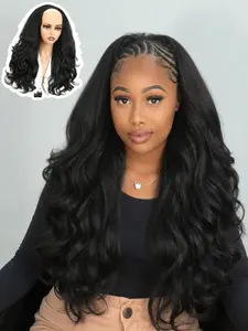 Yaki Half Hair Layered Wave Half Wig, Synthetic Hair 2 in 1 Seamless Flip Over, Glueless Wigs for Beginners, Women Daily Wear, Synthetic Wavy Hair, Beginner Friendly Wigs