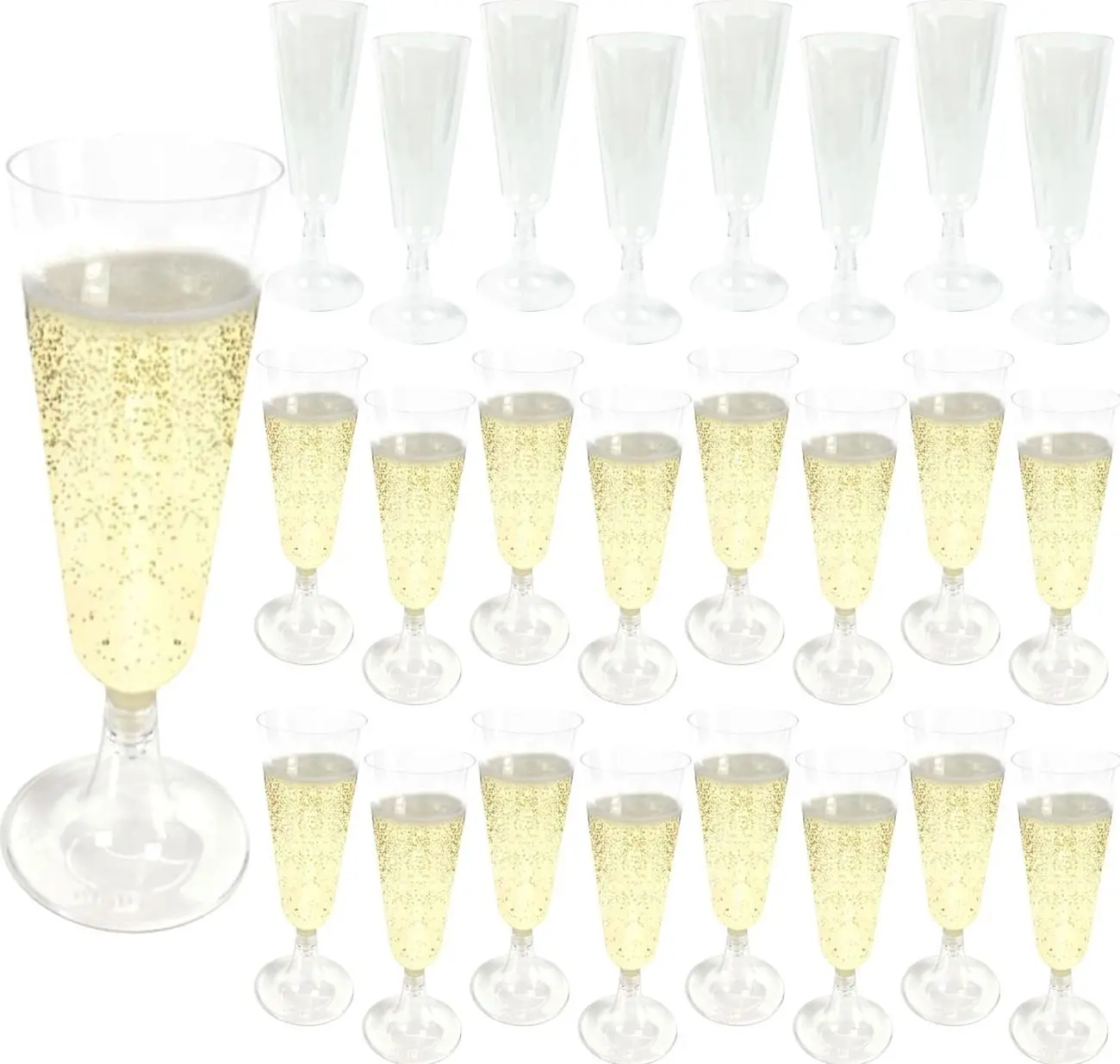 Flutes Plastic,25 Pack Disposable Champagne Glasses,Clear Stemless Shot Martini Wine Glasses,New Years Party Wedding