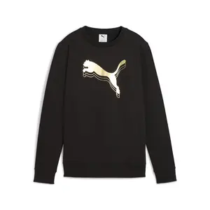 PUMA Womens Essentials Metallic Crew Neck Long Sleeve Casual Tops Casual - Black