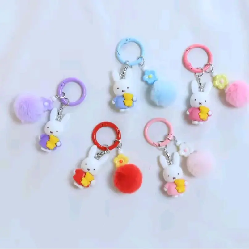 Kawaii Miffys Rabbit Pompom Keychain | Cute Cartoon Bunny  Hanger Cartoon Cute Little Bag Keychain Bag Accessory