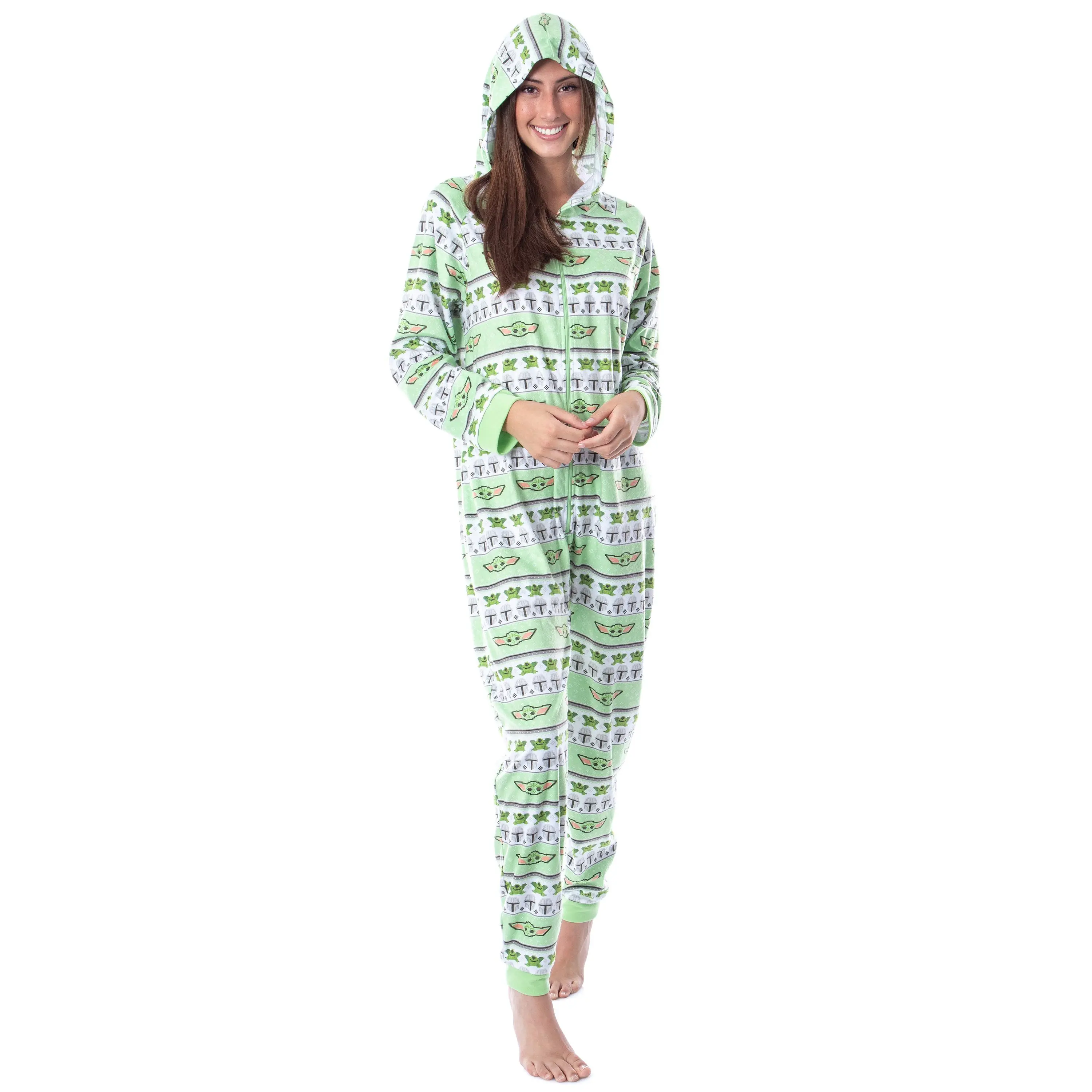 Disney Star Wars' Ugly Sweater Sleep Pajama Jumpsuit Union Suit Hooded PJ S/M, Cute, Polyester