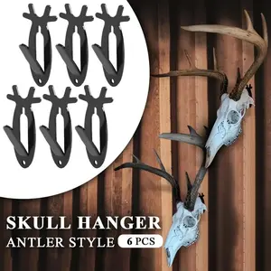 6Pcs European Mount Skull Wall Hanger Hook Deer Antelope Antler Mount Bracket Organiser Steel-20lb,European Deer Antler Style Mount Skull Wall Hanger,6pcs Black Utility Hooks #springtok