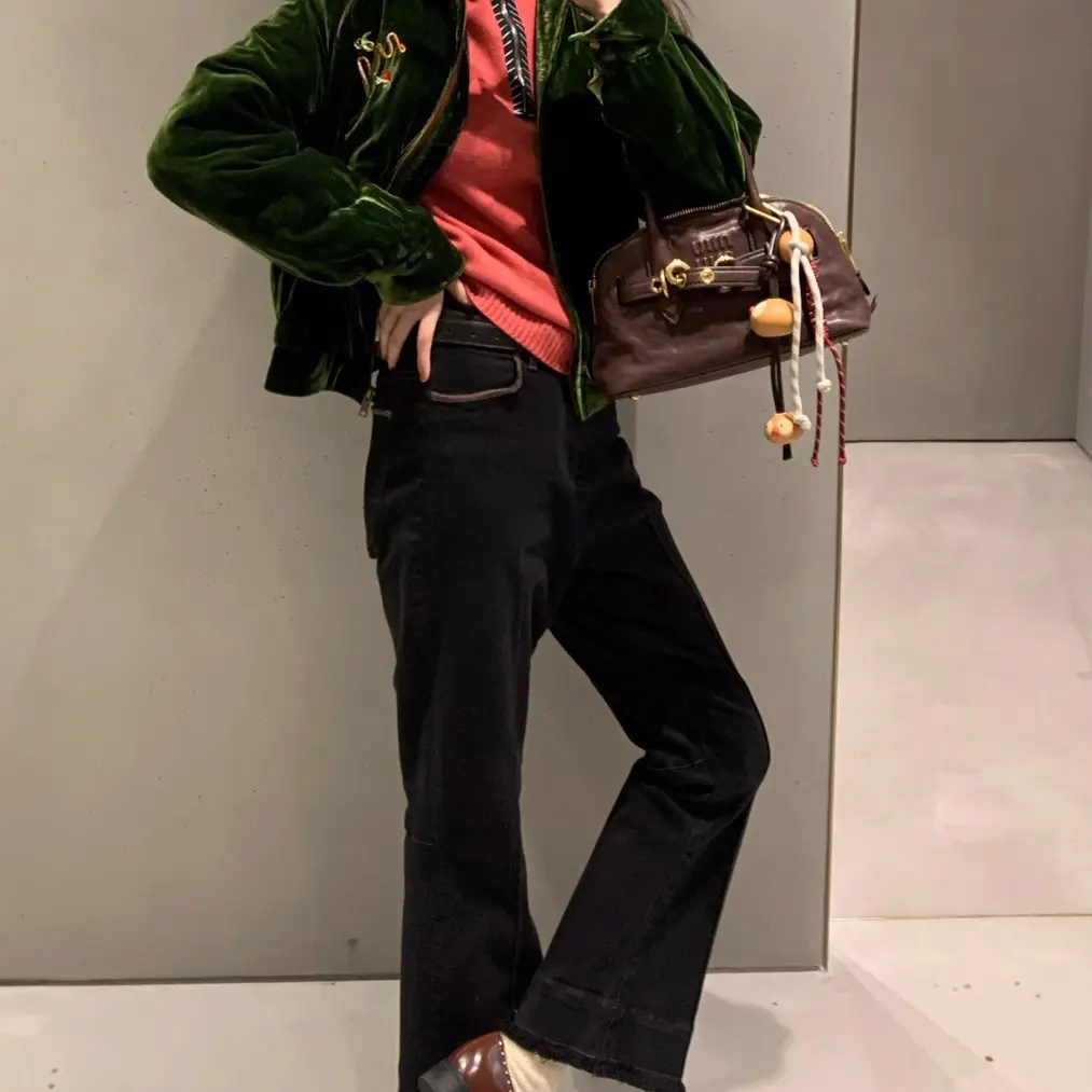 Emerald Luxe Velvet Biker Jacket - Limited Edition Green Velvet Coat with Gold-Tone Zipper Details, Structured Collar & Snap-Button Front - Womenswear, Fashion, Cropped, Jeans, Coats, Dress, Piece, Casual