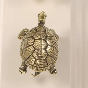 Retro Golden Coin Turtle Brass Handle Furniture Hardware Single Hole Cabinet Door Knobs Gold Vintage Wardrobe Drawer Pulls