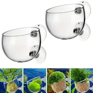 2PCS Glass Aquatic Plant Cultivation Cups with Suction Cups - Elliptical Design for Secure Placement, Clear Fish Tank Aquarium Accessories for Healthy Plant Growth Decor