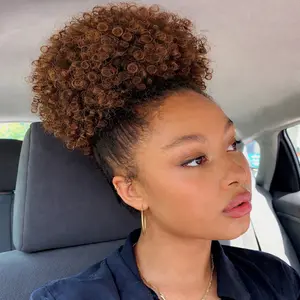TwiceBeauty Afro Puff Drawstring Ponytail Extension Short Afro Wigs Curly Bun Hair Pieces for Women Clip in Kinky Curly Synthetic Hairpieces