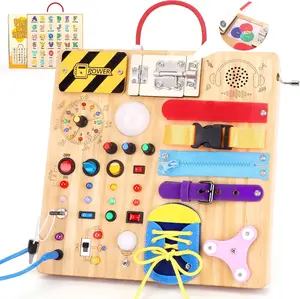 Hoarosall 23 in 1 Toddler Busy Board Montessori Toys for 1-3 Year Olds with 15 Switches 26 LED Lights Music Box Locks Zippers Sensory Playset for Infants