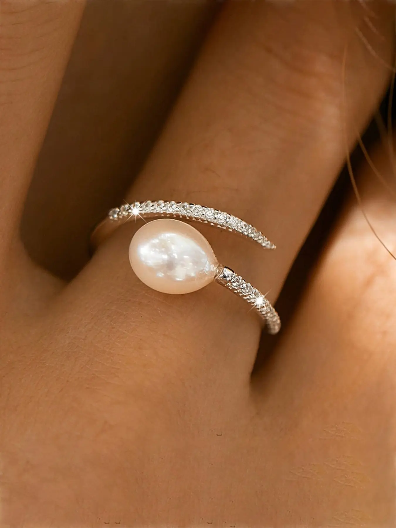 Elegant Vintage S925 Sterling Silver Freshwater Pearl Adjustable Ring, Pearl Rings, High-Quality Women's Jewelry Gift, Perfect for Special Occasions