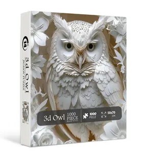3D Owl Puzzles Paper Cut Art Puzzle 1000 Pieces for Adults, White Bird Jigsaw Puzzle Jungle Animal, Challenging Puzzles Hard Puzzle for Family Decorations