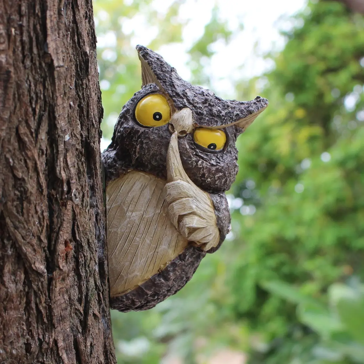 Owl Garden Statue Outdoor Decoration, Bird Deterrent Resin Sculpture, Tree Face Art for Patio, Ideal Moving Gift, Garden Sculptures