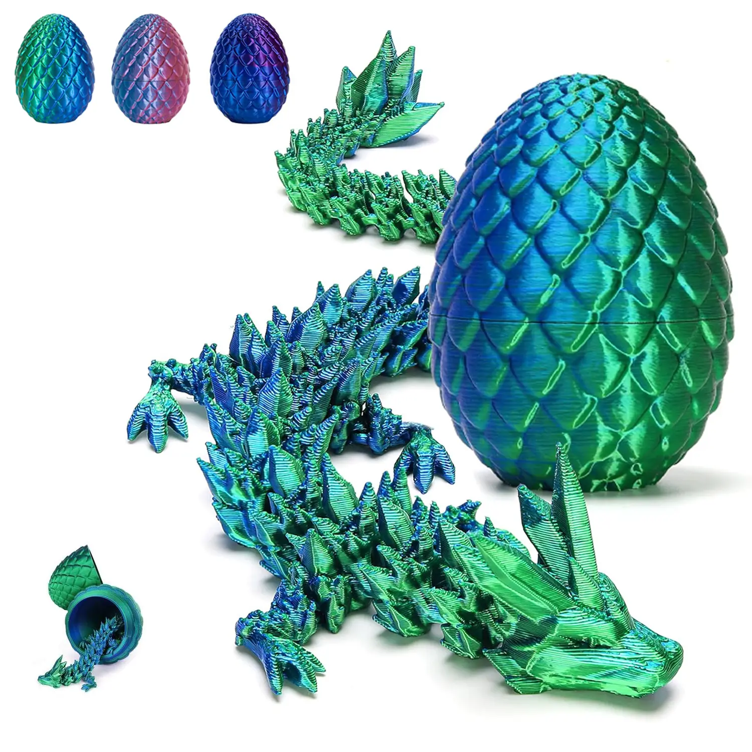 1-Count Decorative 3D-Printed Magical Dragon Statue with Hinged Parts - Colorful Gradient Dragon Egg Ornament, Fantasy Aesthetic Mythical Creature Collectible for Adults, Easter Egg Stuffing Gift, Home/Office Desktop Decor